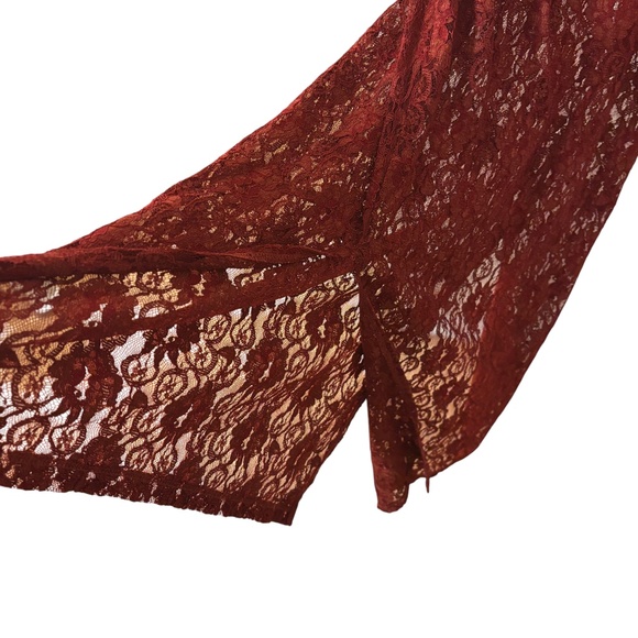 Warehouse Red Sheer Floral Lace Midi Dress UK 8 / US 4 festival bohemian boho - Picture 9 of 15